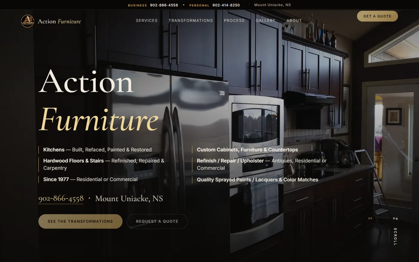 Action Furniture Restorations & Cabinets website design — custom site by Summit Design, Nova Scotia web designer